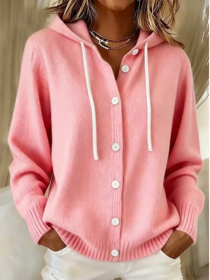 Women's Hooded Long-Sleeve Cardigan - Soft Knitwear