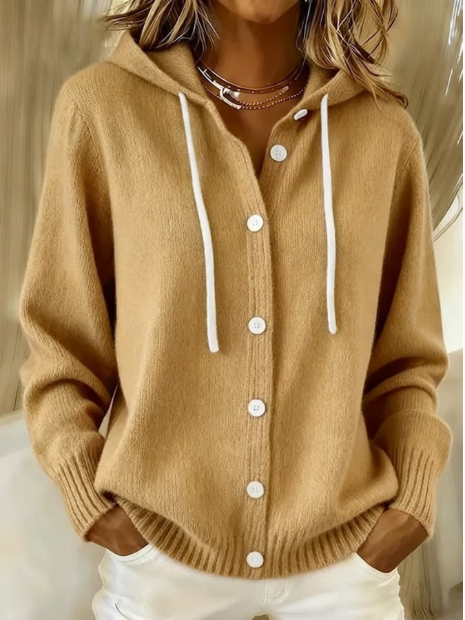 Women's Hooded Long-Sleeve Cardigan - Soft Knitwear