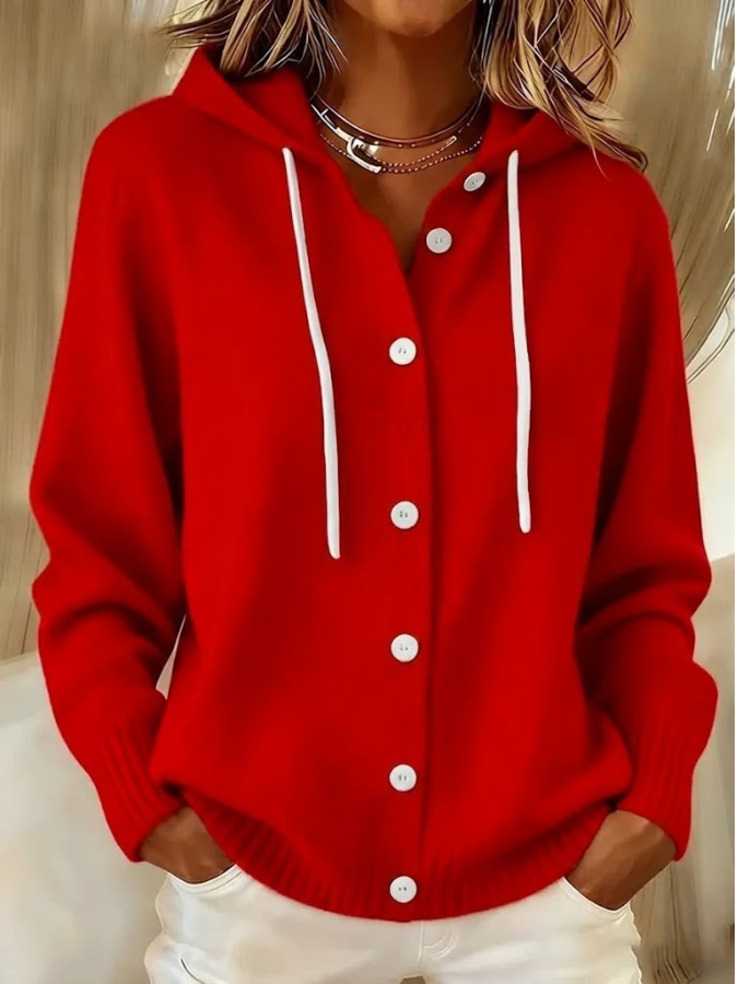 Women's Hooded Long-Sleeve Cardigan - Soft Knitwear