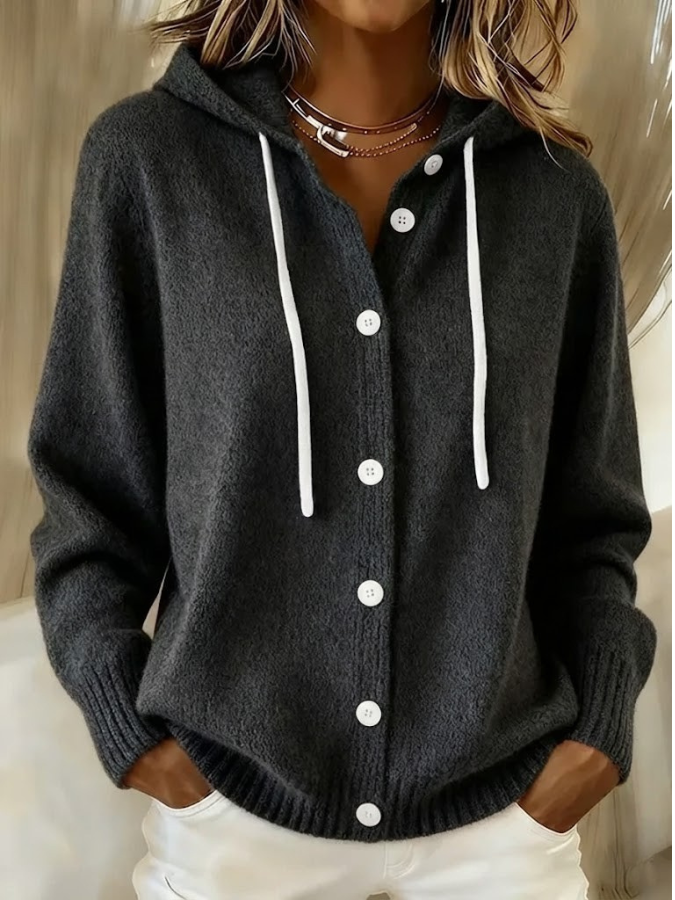 Women's Hooded Long-Sleeve Cardigan - Soft Knitwear