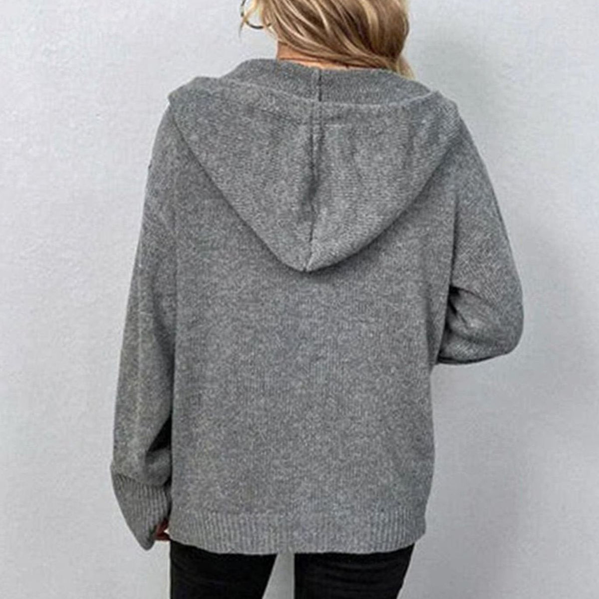 Women's Hooded Relaxed-Fit Long-Sleeve Button-Front Cardigan Sweater