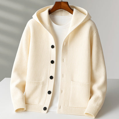 Women's Hooded Ribbed-Knit Button-Up Cardigan