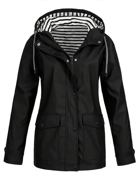 Women's Hooded Stripe-Lined Zip-Up Raincoat