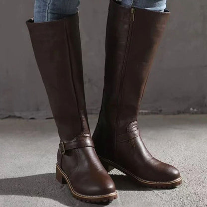 Women's Knee-High Buckle-Strap Orthopedic Leather Boots