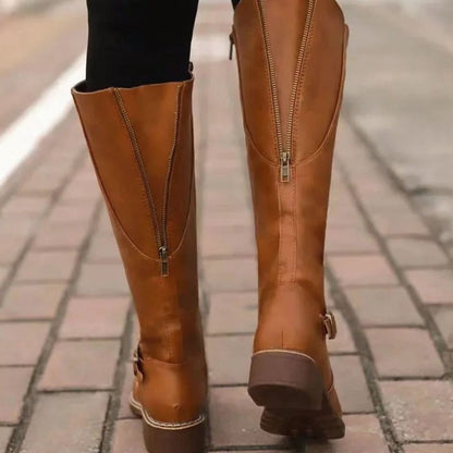 Women's Knee-High Buckle-Strap Orthopedic Leather Boots