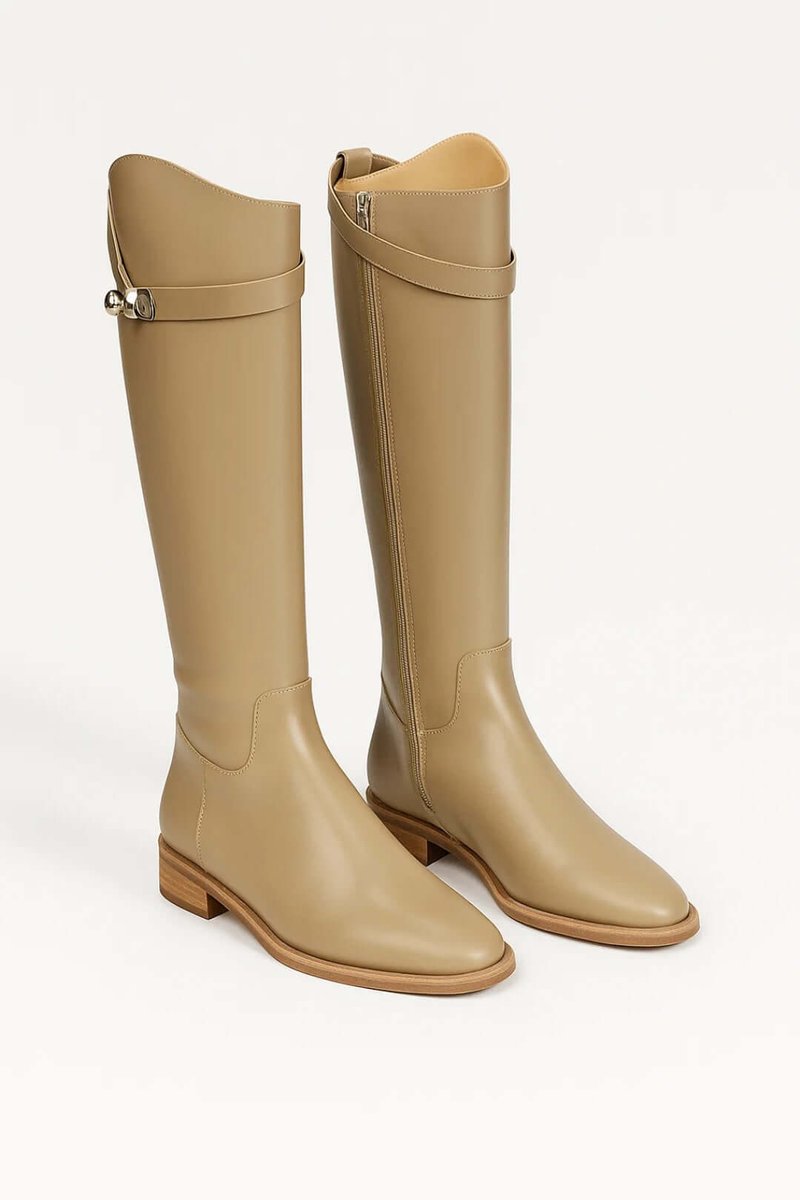 Women's Knee-High Leather-Look Buckle Strap Riding Boots