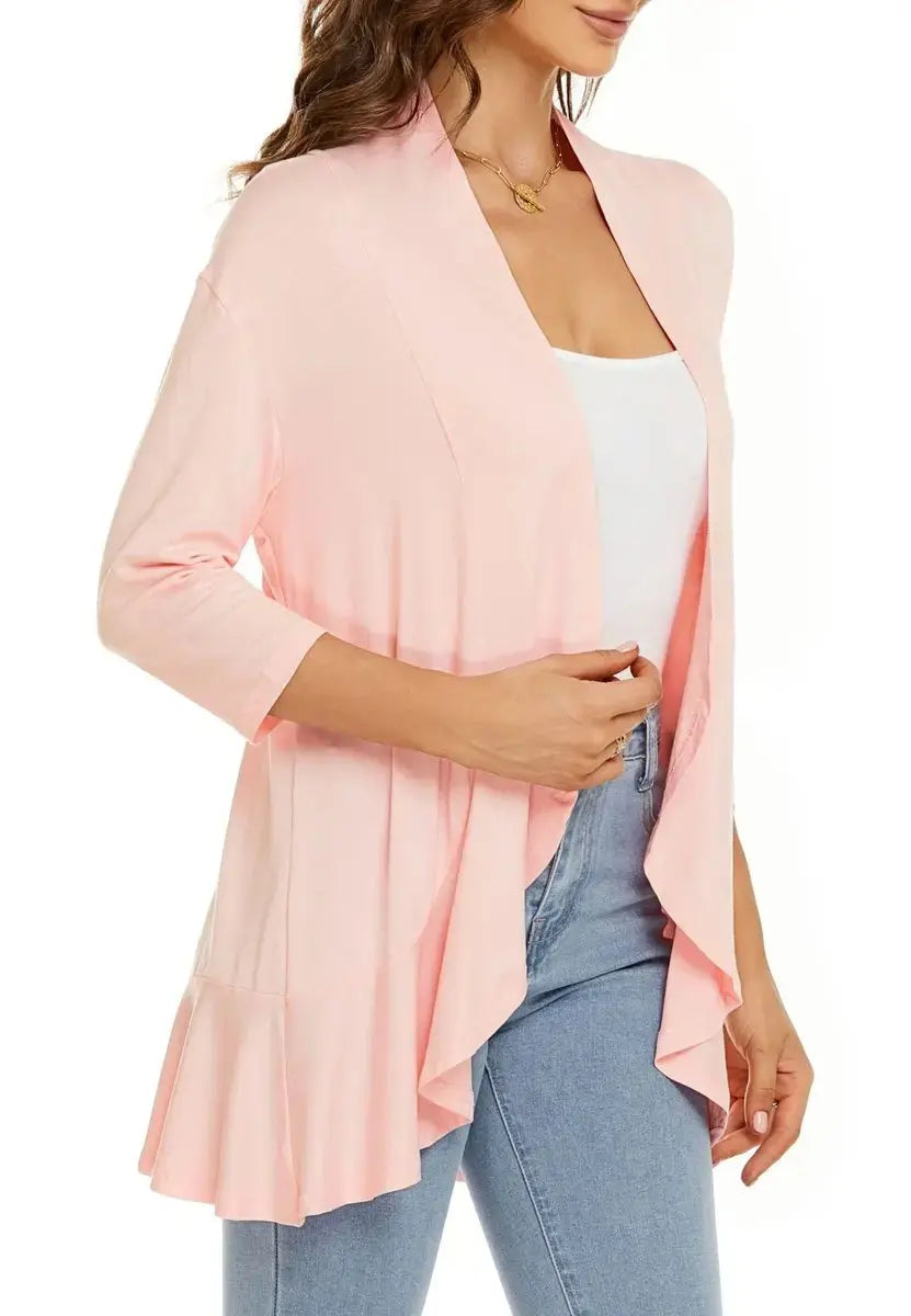 Women's Lightweight 3/4-Sleeve Draped Open-Front Cardigan