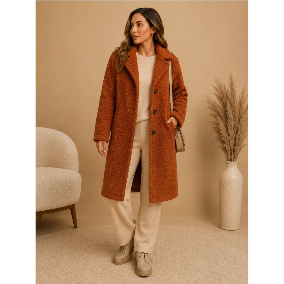 Women's Long Button-Up Teddy Coat