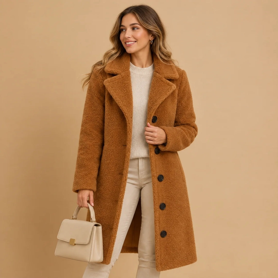 Women's Long Button-Up Teddy Coat