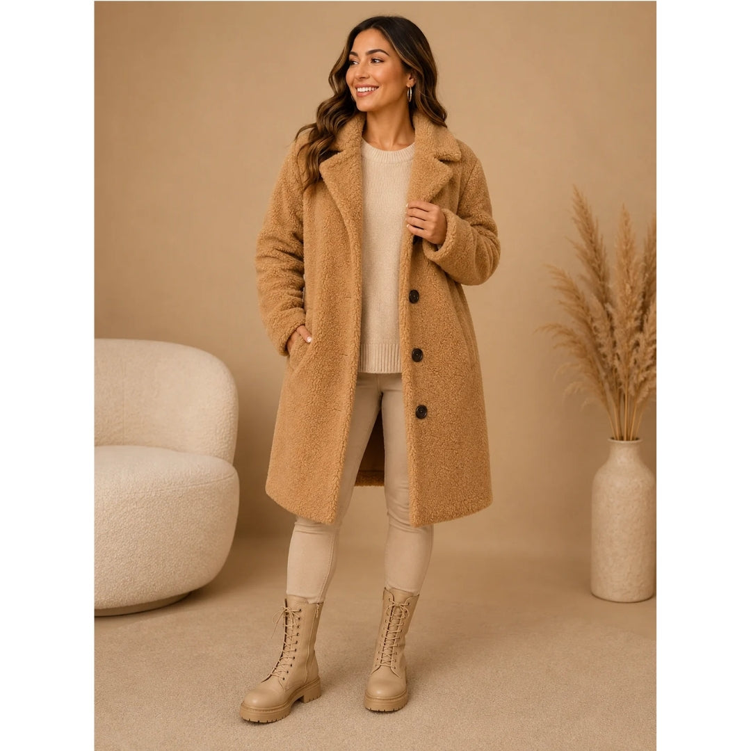 Women's Long Button-Up Teddy Coat