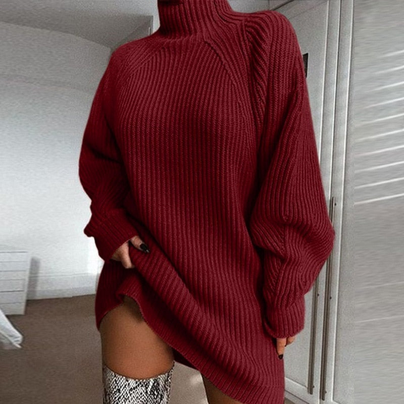 Women's Long Knit Winter Sweater - Warm Longline Pullover