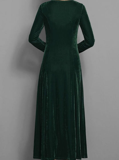 Women's Long-Sleeve Velvet A-Line Maxi Formal Party Dress