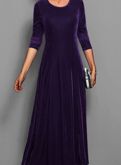 Women's Long-Sleeve Velvet A-Line Maxi Formal Party Dress