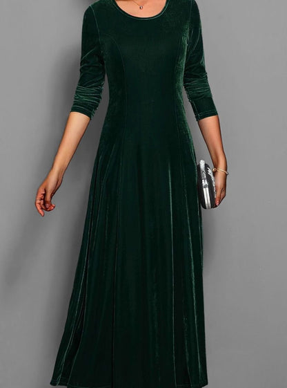 Women's Long-Sleeve Velvet A-Line Maxi Formal Party Dress