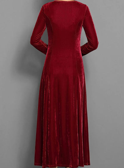 Women's Long-Sleeve Velvet A-Line Maxi Formal Party Dress