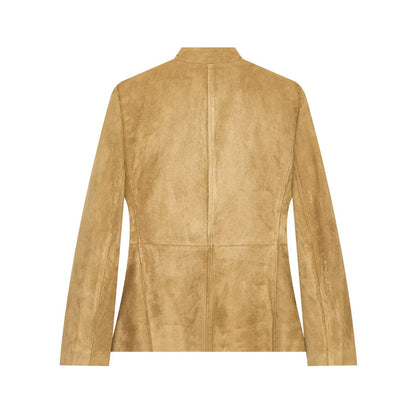 Women's Military-Style Suede Jacket with Stand-Up Collar