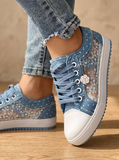 Women's Orthopedic Lace-Up Floral Mesh Low-Top Sneakers