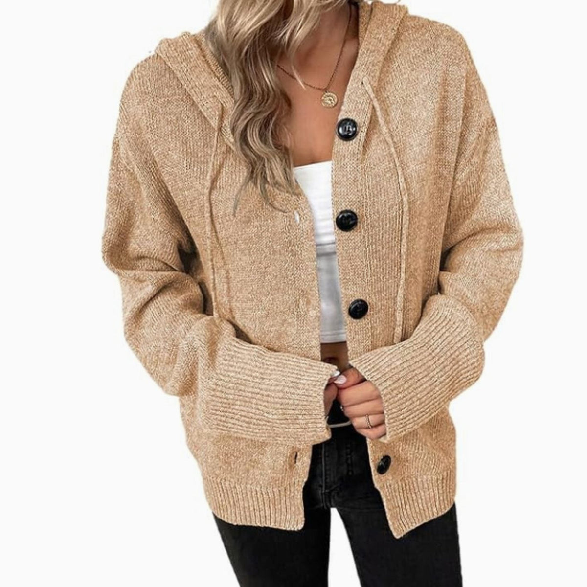 Women's Oversized Button-Front Hooded Cardigan Sweater