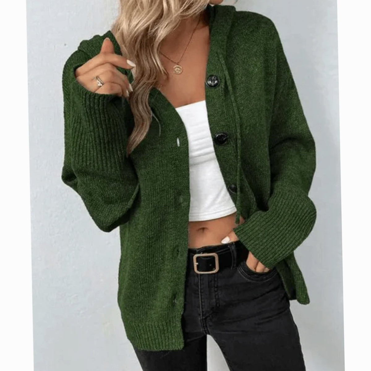 Women's Oversized Button-Front Hooded Cardigan Sweater