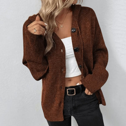 Women's Oversized Button-Front Hooded Cardigan Sweater