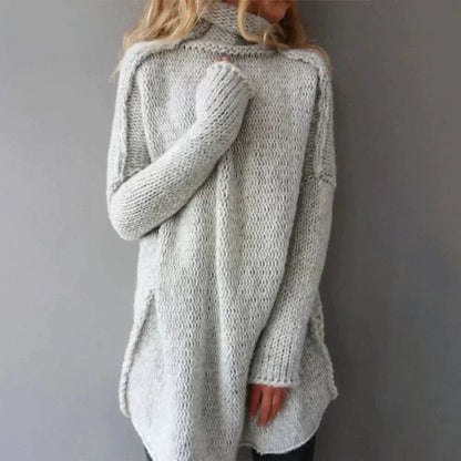 Women's Oversized Chunky Knit Turtleneck Sweater - Gray Long Fit