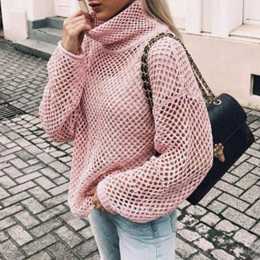 Women's Oversized Chunky Knit Turtleneck Sweater with Balloon Sleeves