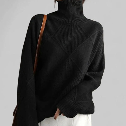 Women's Oversized Diamond-Knit Turtleneck Sweater