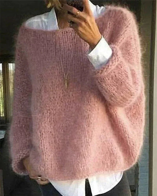 Women's Oversized Fuzzy Knit Pullover Sweater