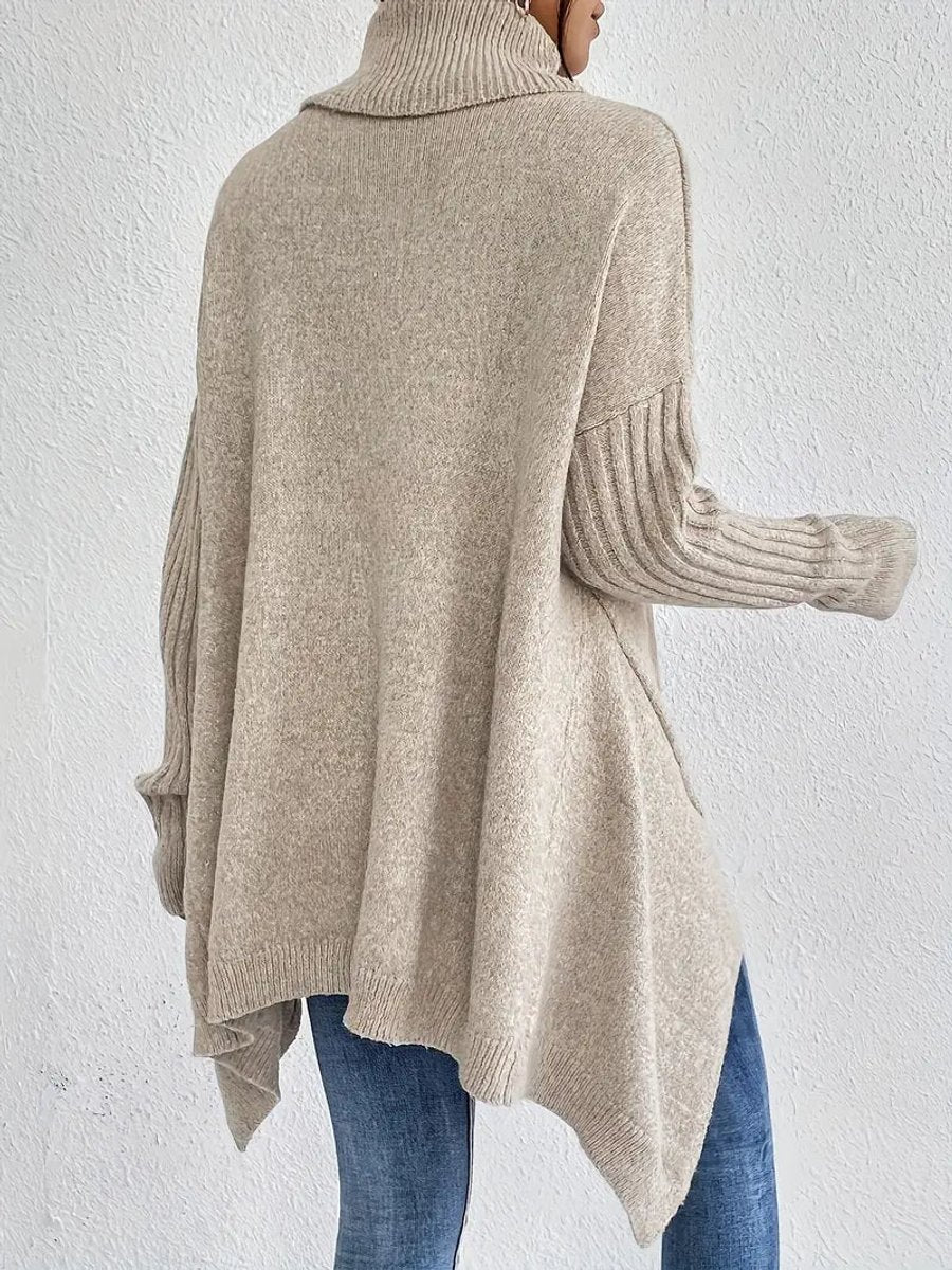 Women's Oversized Ribbed Turtleneck Sweater – Long Knit Design in Ocean Blue, Stone Grey, Espresso Brown, Pine Green, Desert Khaki