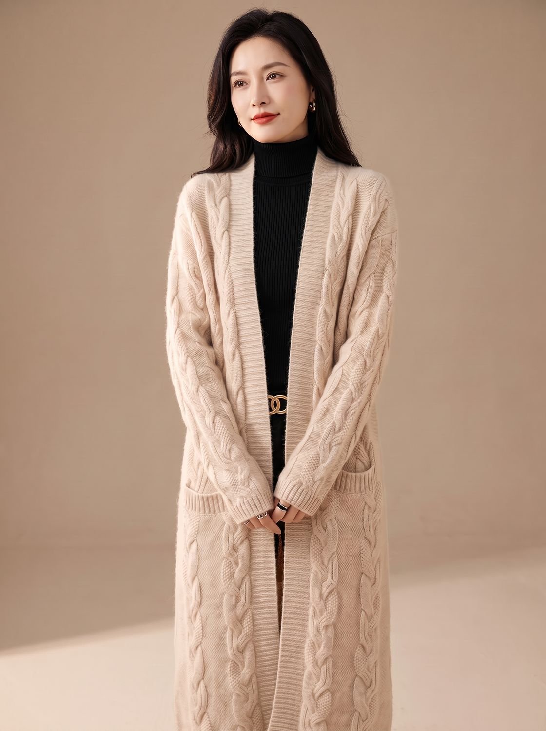 Women's Oversized Striped Long Open-Front Cardigan Sweater
