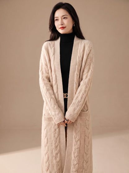 Women's Oversized Striped Long Open-Front Cardigan Sweater
