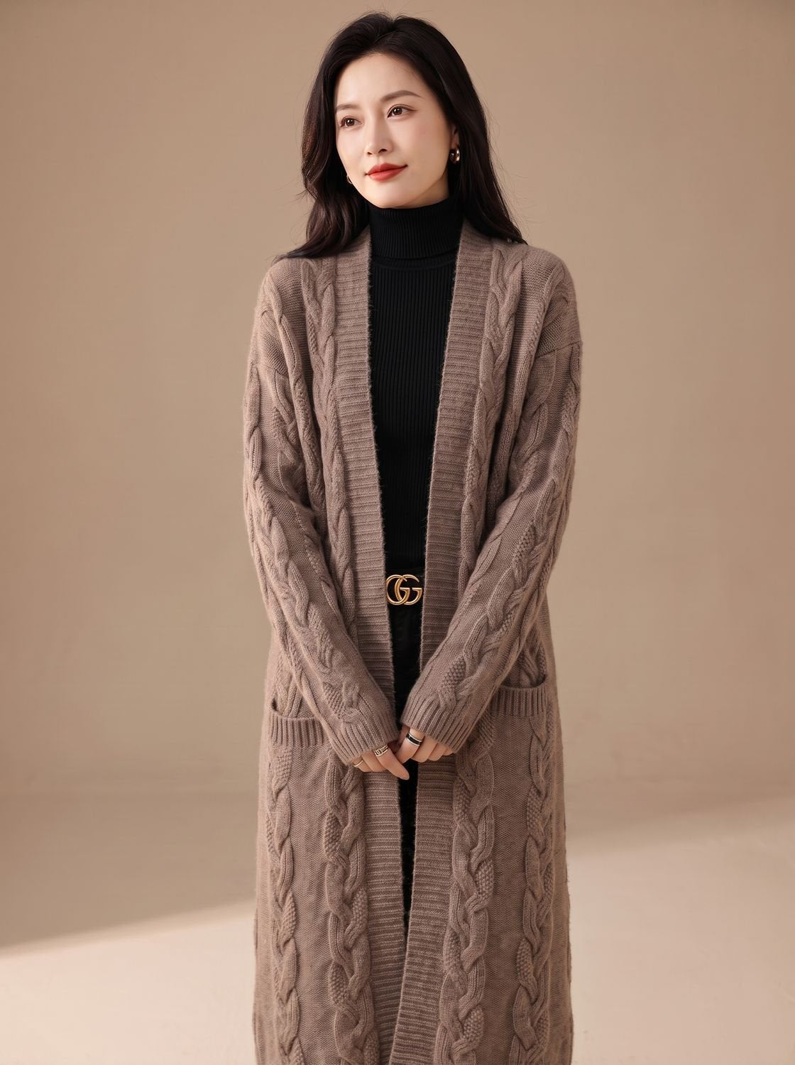 Women's Oversized Striped Long Open-Front Cardigan Sweater
