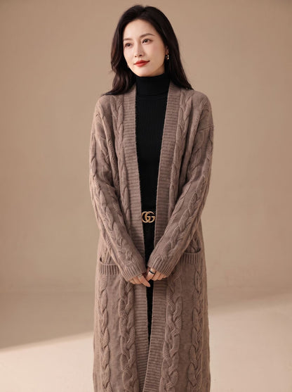 Women's Oversized Striped Long Open-Front Cardigan Sweater