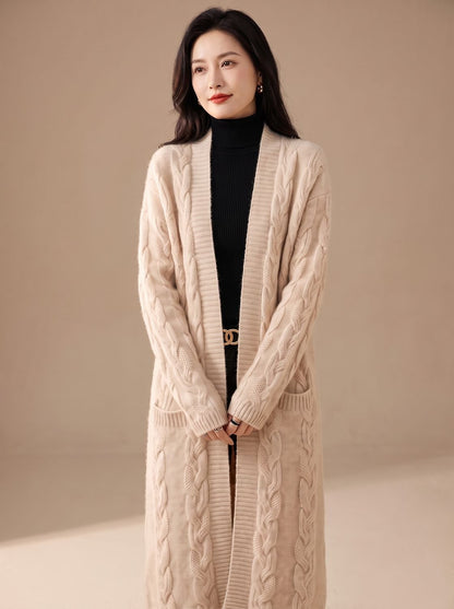 Women's Oversized Striped Long Open-Front Cardigan Sweater