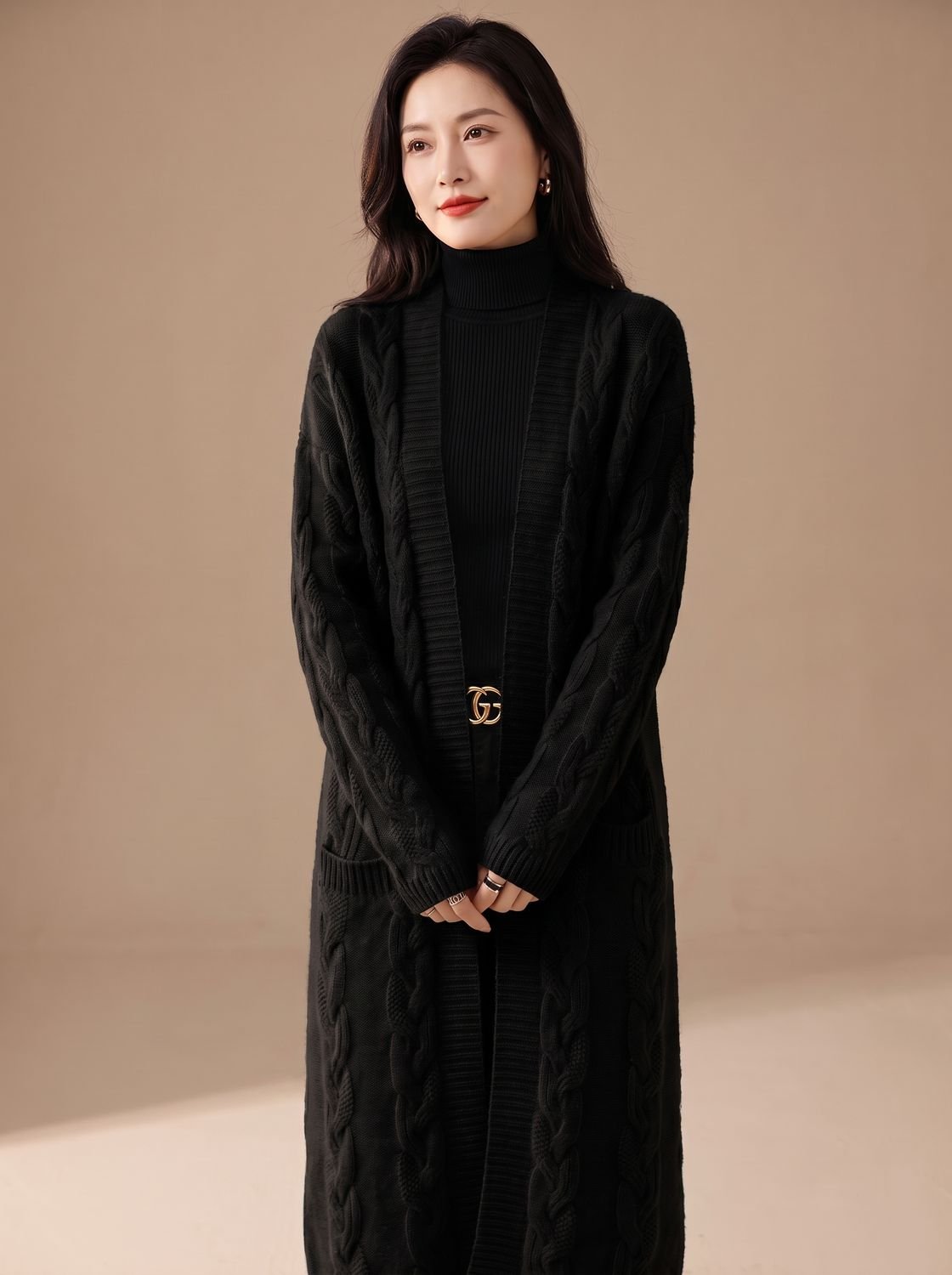 Women's Oversized Striped Long Open-Front Cardigan Sweater