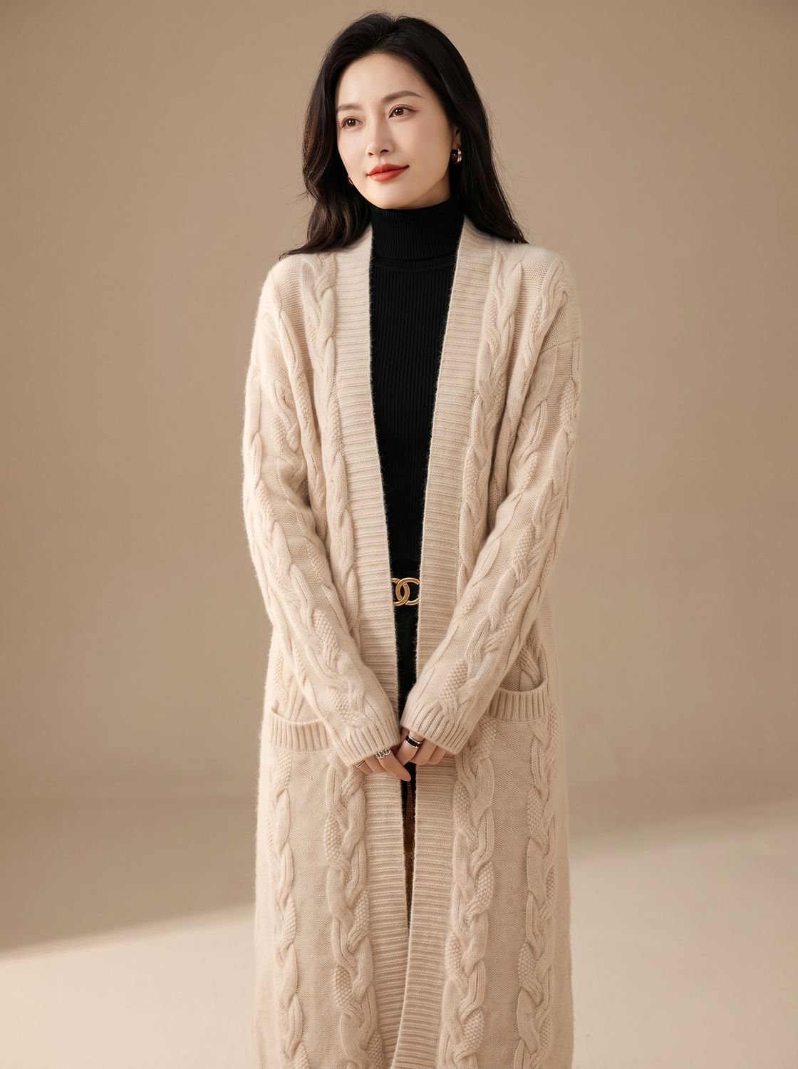 Women's Oversized Striped Long Open-Front Cardigan Sweater