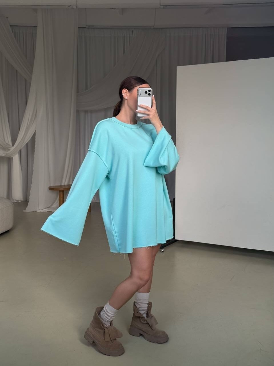 Women's Oversized Sweater Dress with Wide Trumpet Sleeves