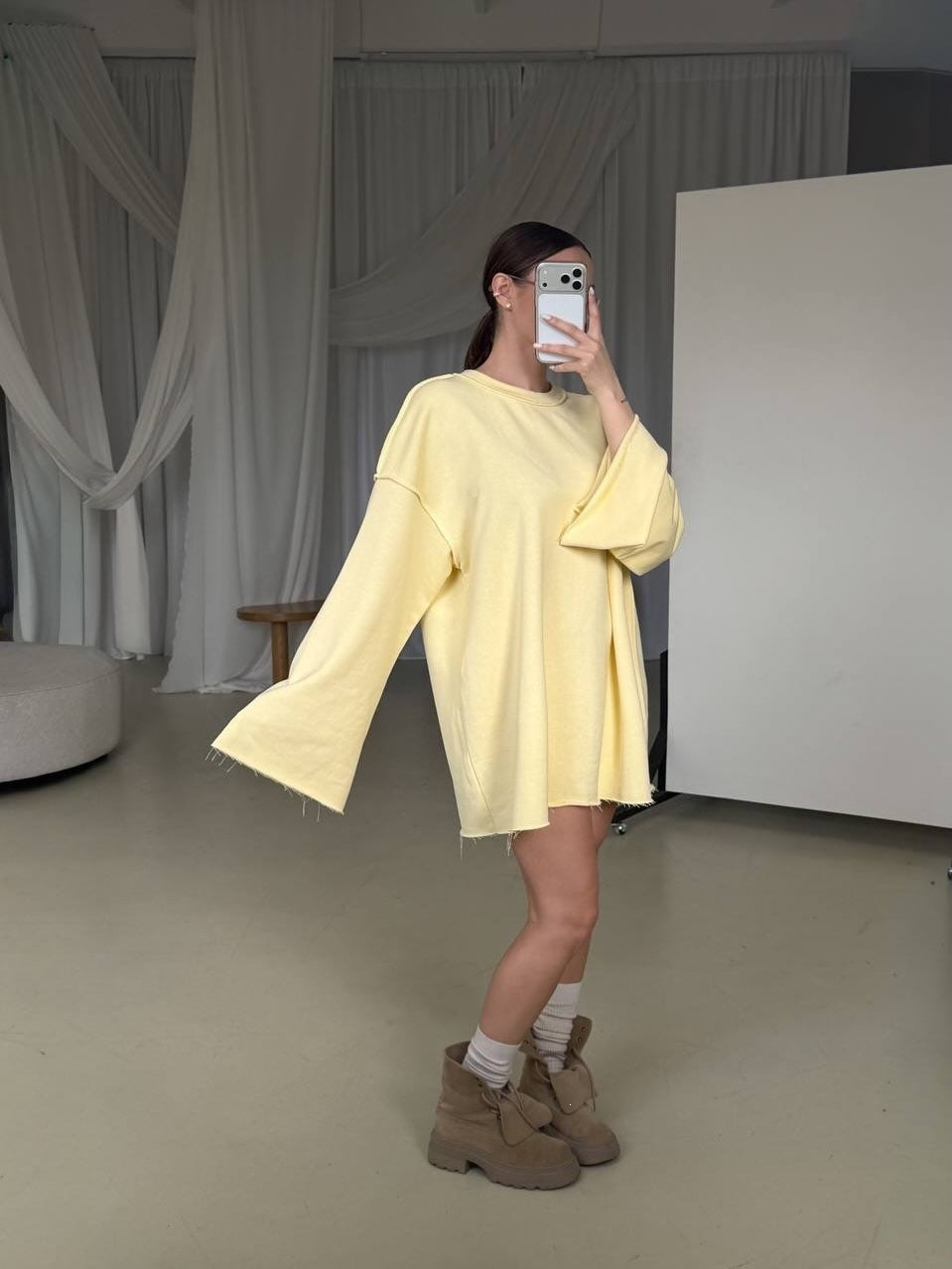 Women's Oversized Sweater Dress with Wide Trumpet Sleeves