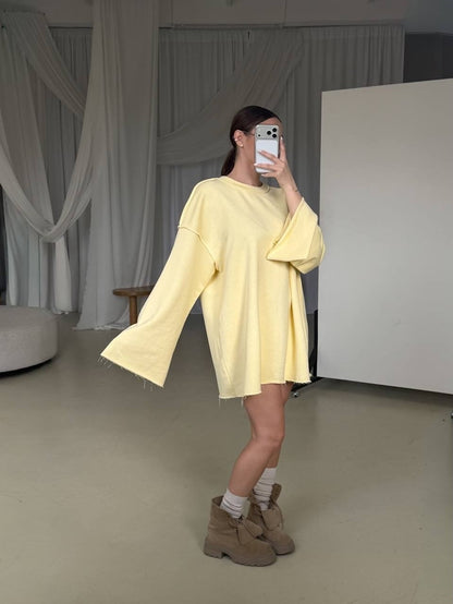 Women's Oversized Sweater Dress with Wide Trumpet Sleeves