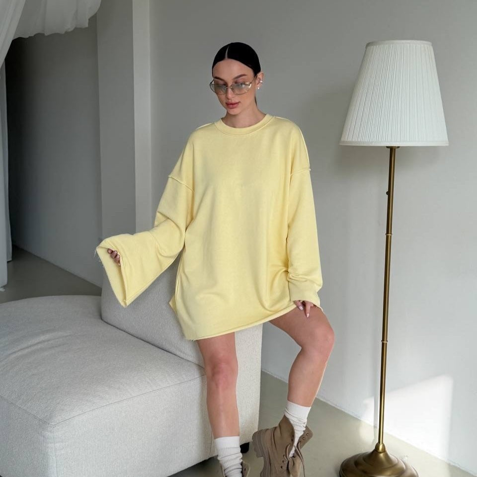 Women's Oversized Sweater Dress with Wide Trumpet Sleeves