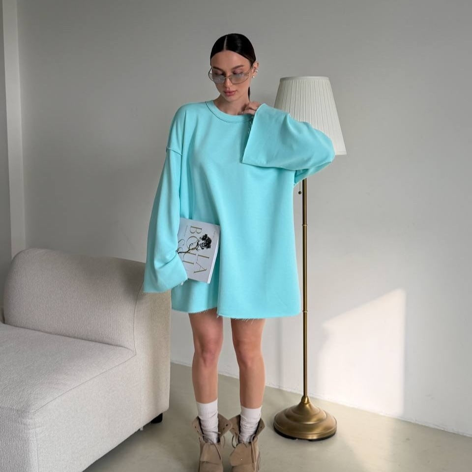 Women's Oversized Sweater Dress with Wide Trumpet Sleeves