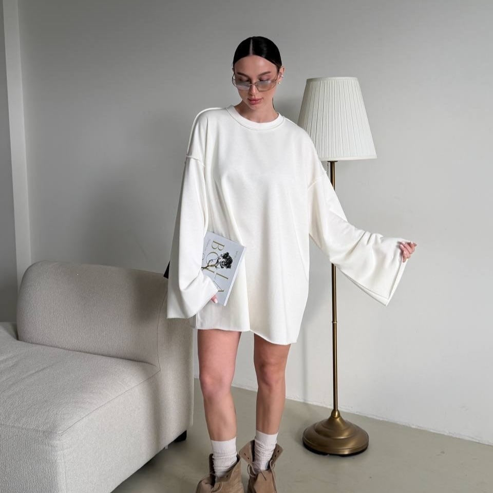 Women's Oversized Sweater Dress with Wide Trumpet Sleeves