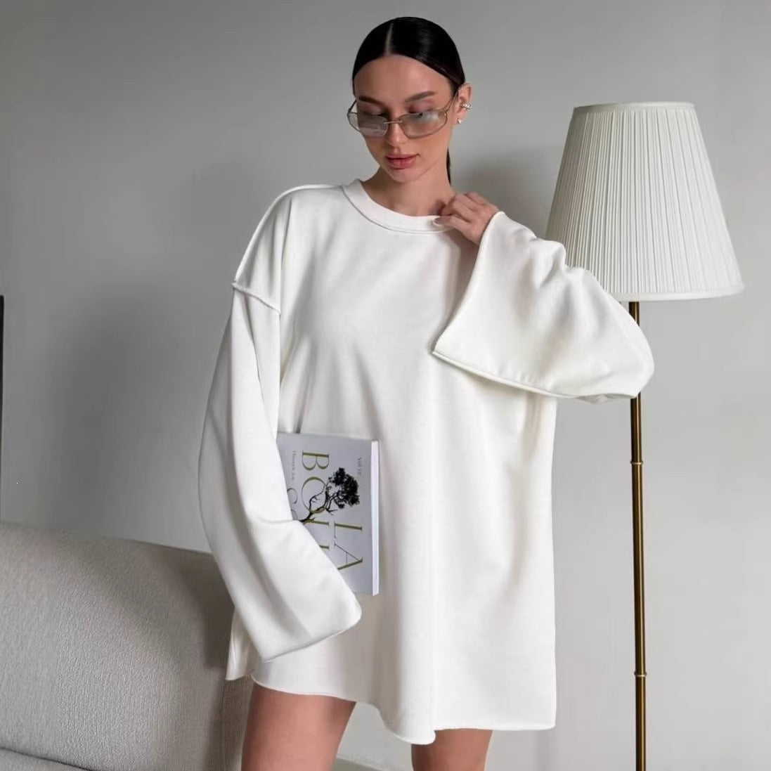 Women's Oversized Sweater Dress with Wide Trumpet Sleeves