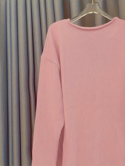 Women's Oversized V-Neck Sweater with Pattern