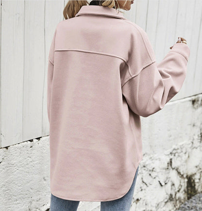 Women's Oversized Wool-Blend Winter Jacket with Button Front and Chest Flap Pockets
