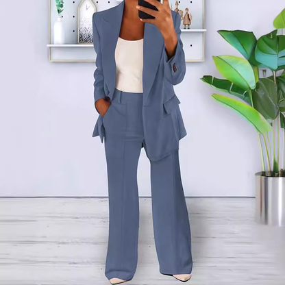 Women's Pant Suit Set with 1-Button Blazer