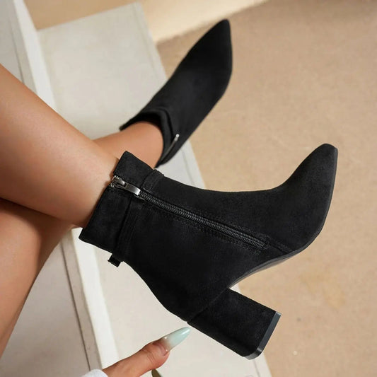 Women's Pointed-Toe Block Heel Side-Zip Ankle Boots