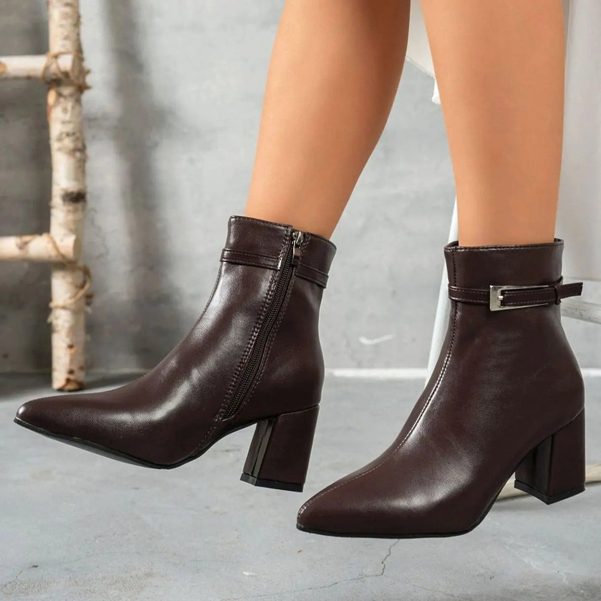 Women's Pointed-Toe Block Heel Side-Zip Ankle Boots