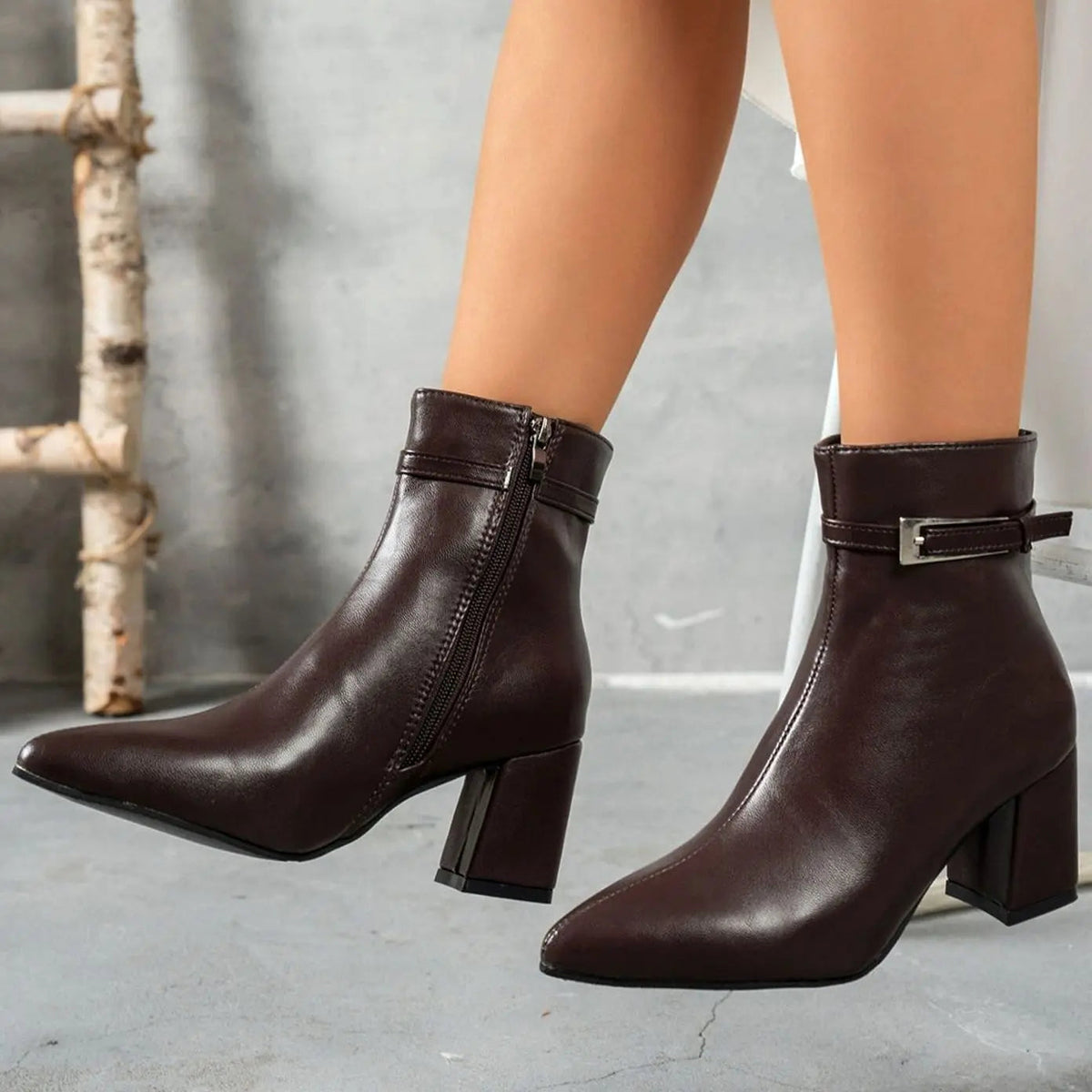 Women's Pointed-Toe Block Heel Side-Zip Ankle Boots