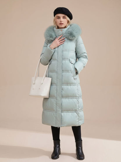 Women's Quilted Fur-Hood Full-Length Puffer Coat